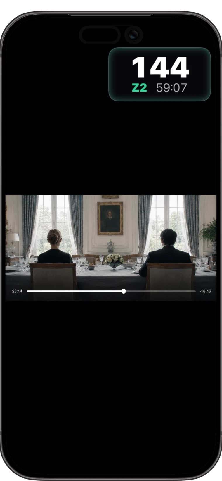 Zonas heart rate zone floating in an overlay over a video app